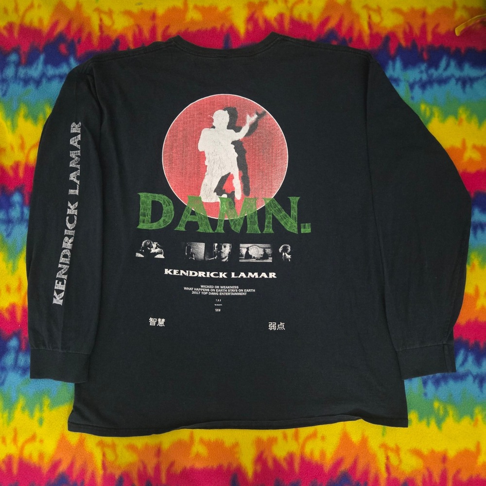 Kendrick Lamar DAMN Long Sleeve Shirt Black TDE Tour Graphic Tee Mens 2XL